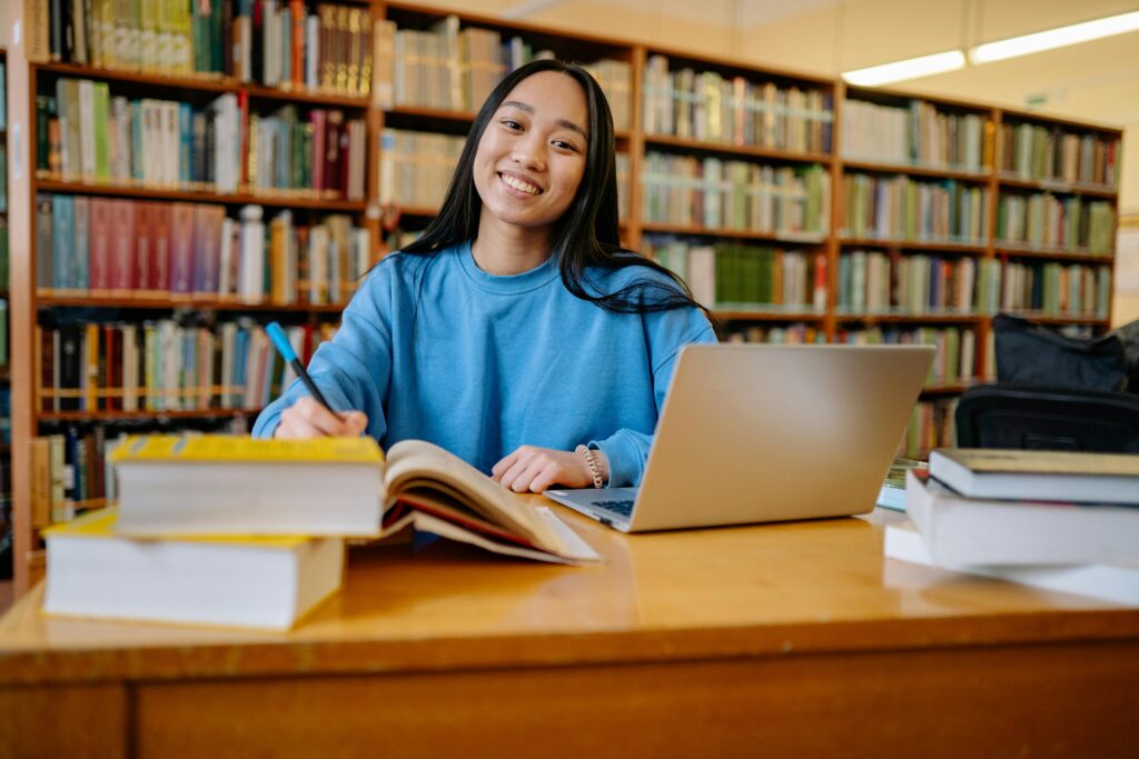 a girl in library